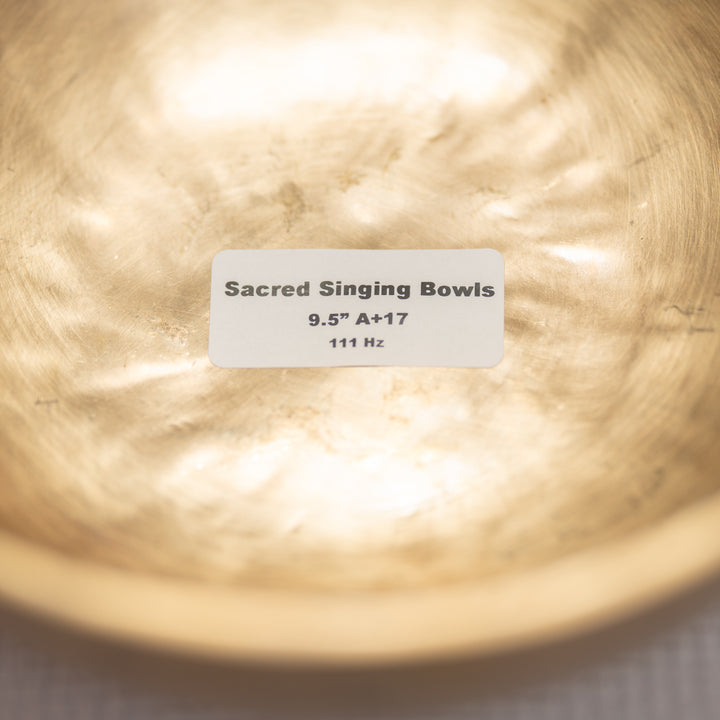 Sacred Singing Bowls™ label with bowl specifications