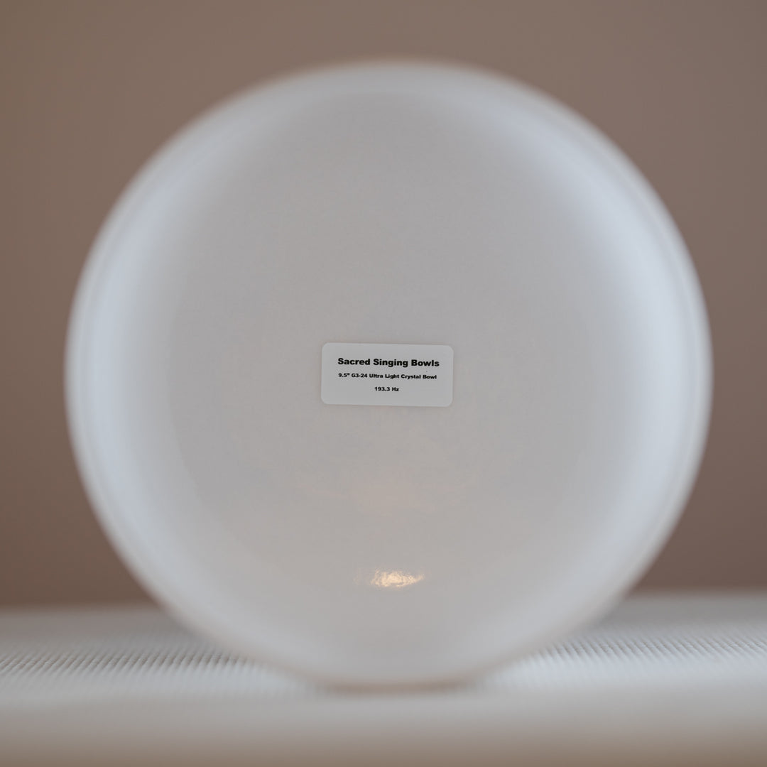 Sacred Singing Bowls™ product label with bowl specifications