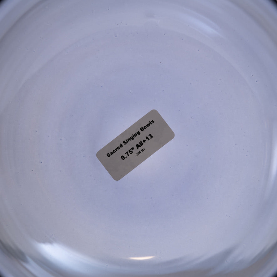 Sacred Singing Bowls™ product label with bowl specifications