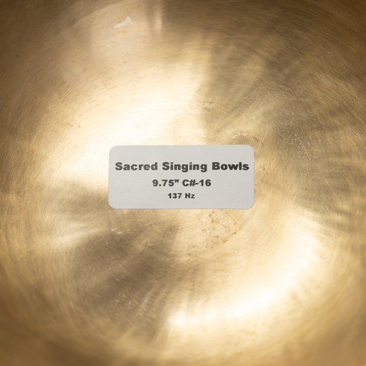 Sacred Singing Bowls™ product label with bowl specifications