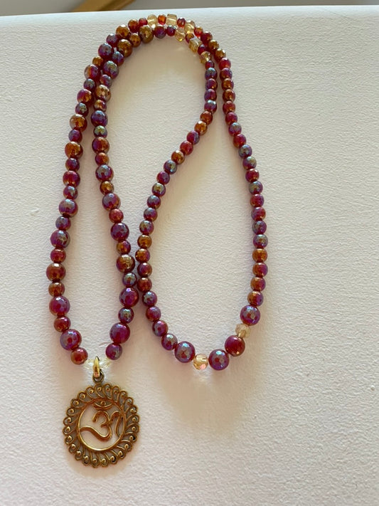 Faceted Carnelian Mala with Sacred Om pendant