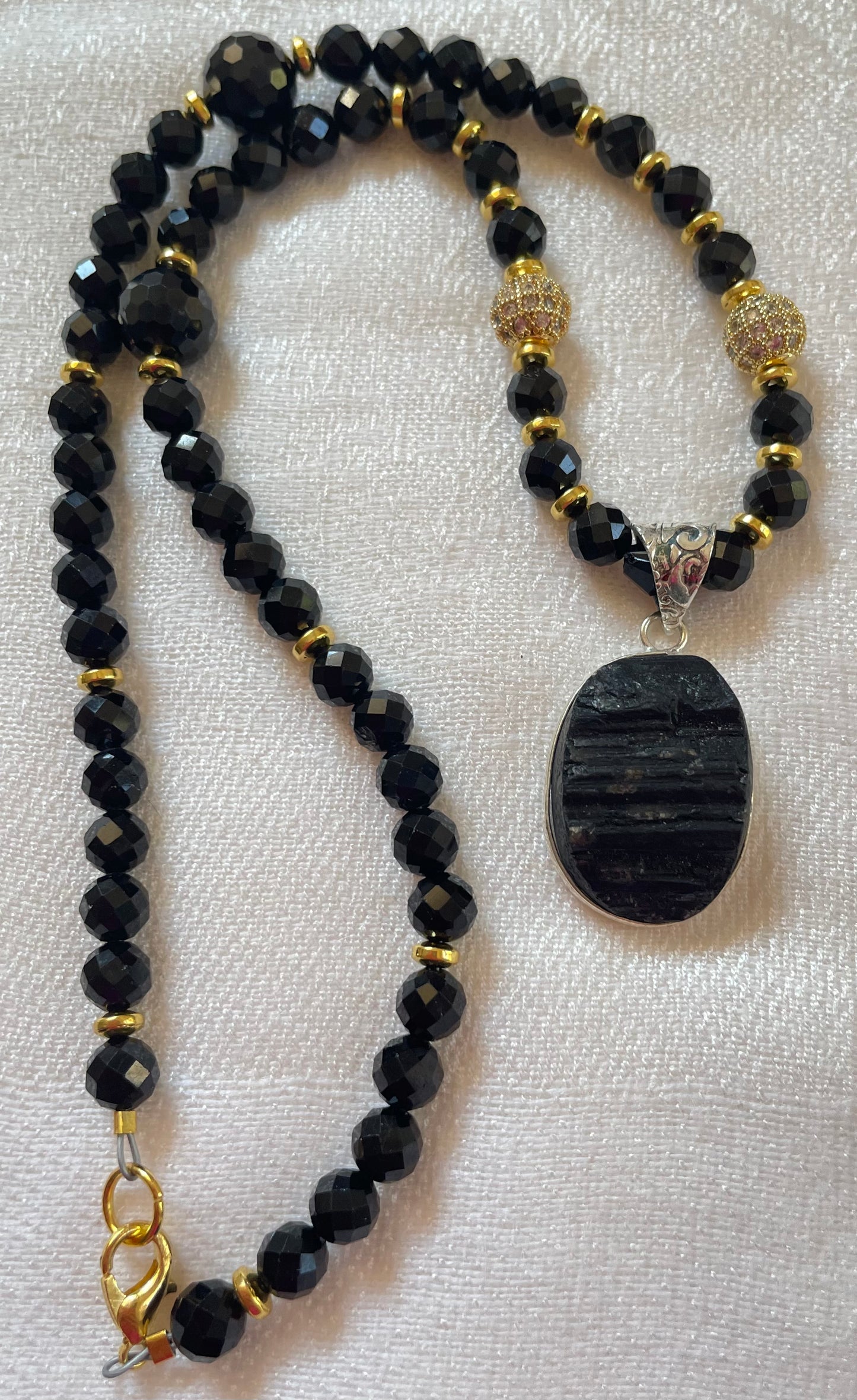 Black Tourmaline with Golden Hematite Necklace