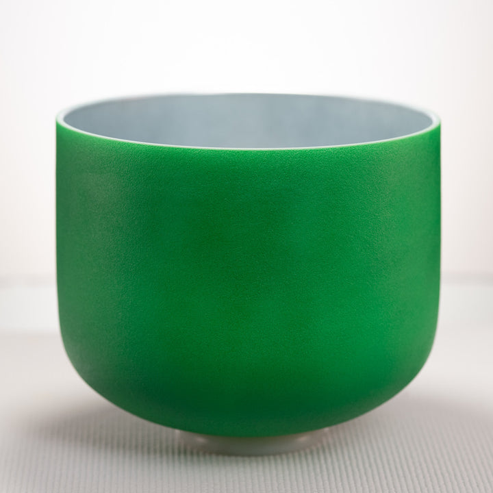 11" D-27 Emerald Heart Frosted Crystal Singing Bowl, Silver inside