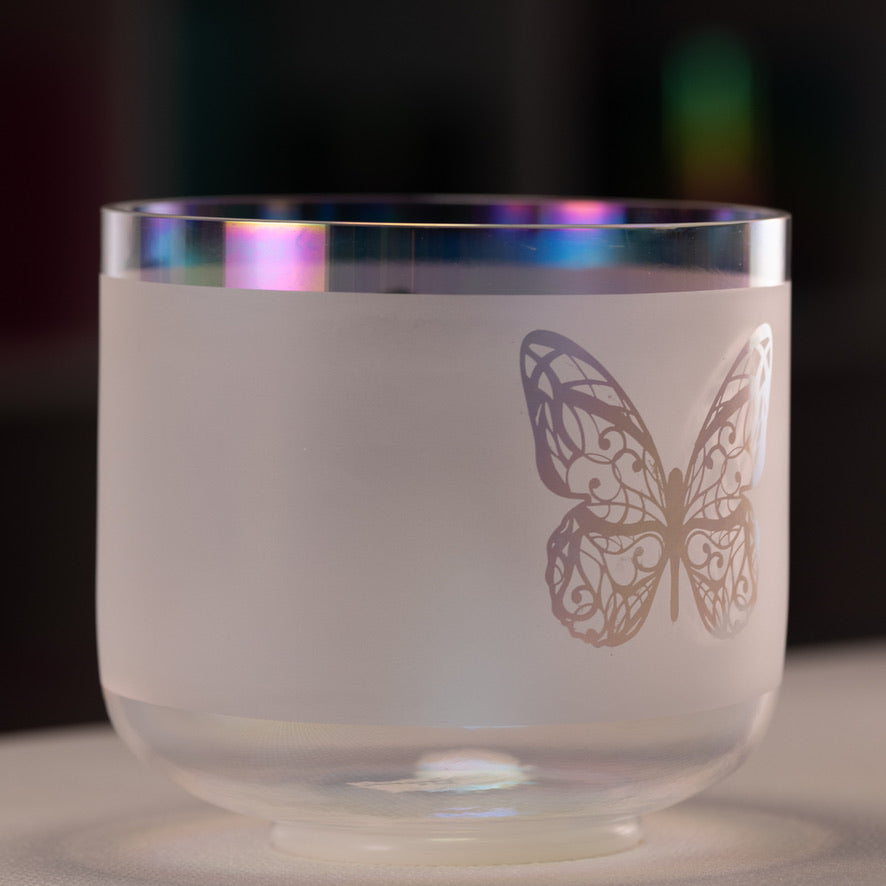 8" F+44 Prismatic Rainbow with Butterflies Crystal Singing Bowl