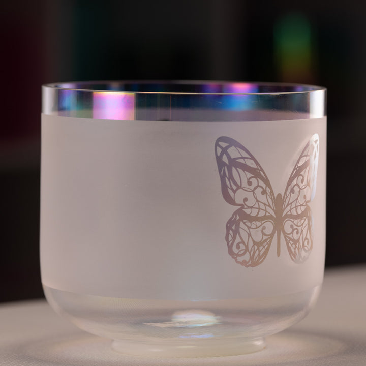 8" F+44 Prismatic Rainbow with Butterflies Crystal Singing Bowl