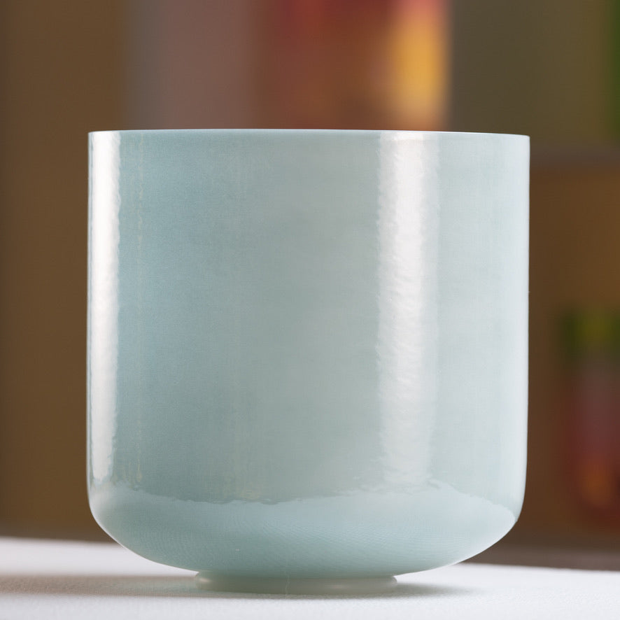 9" F+15 Mint Green Chalcedony Color Crystal Singing Bowl, Pearlescent, Sacred Singing Bowls