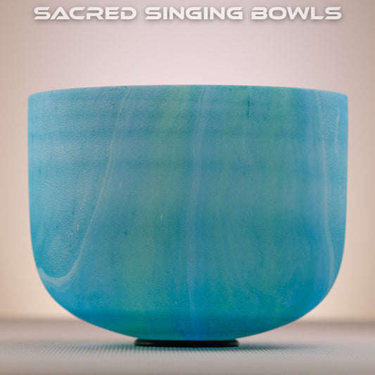 12" C-38 Blue Green Swirl Frosted Singing Bowl, Sacred Singing Bowls