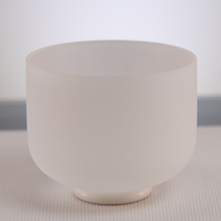 9" F#+0 White Frosted Crystal Singing Bowl