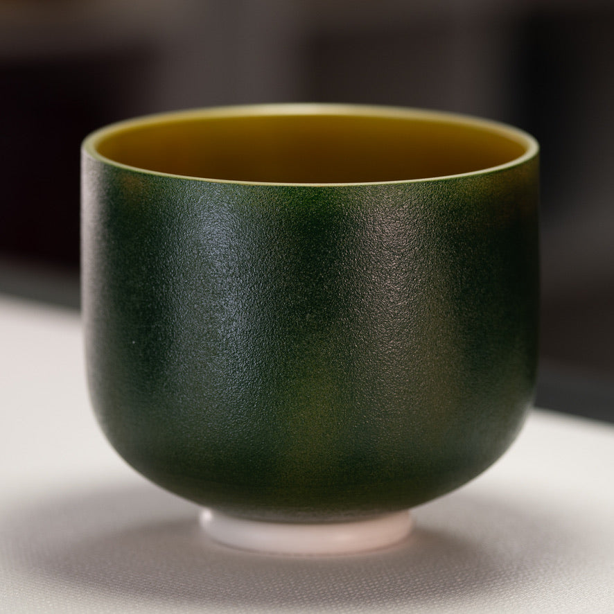 9" B-28 Emerald Heart Frosted Crystal Singing Bowl from Sacred Singing Bowls™