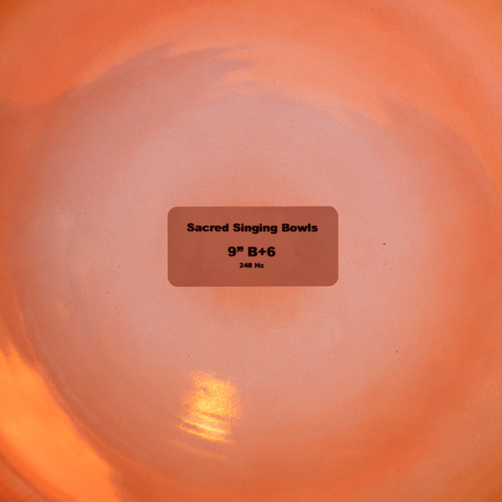 Sacred Singing Bowls™ product label with bowl specifications