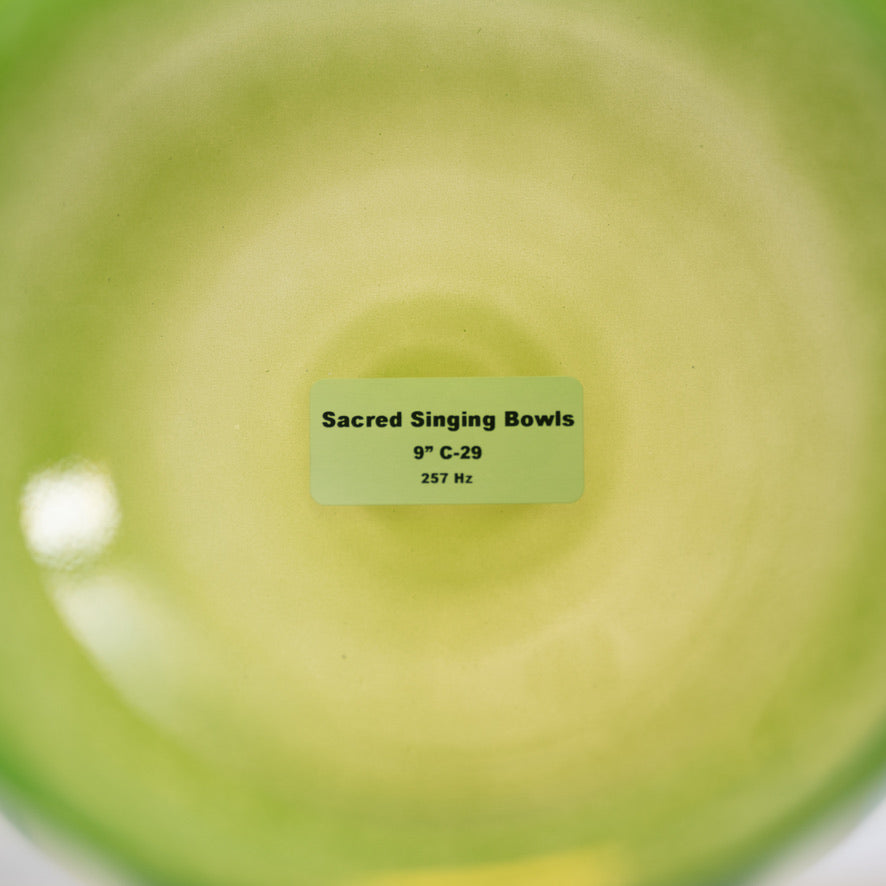 Sacred Singing Bowls™ product label with bowl specifications