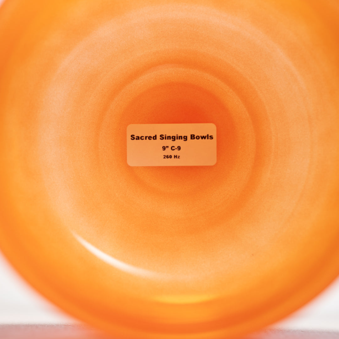 Sacred Singing Bowls™ product label with bowl specifications