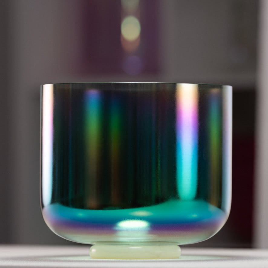 Green crystal singing bowl for sound healing