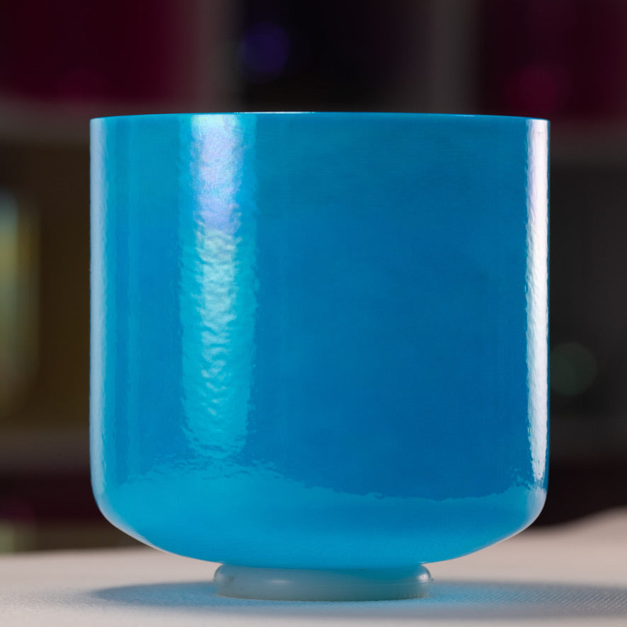 Blue crystal singing bowl for sound healing