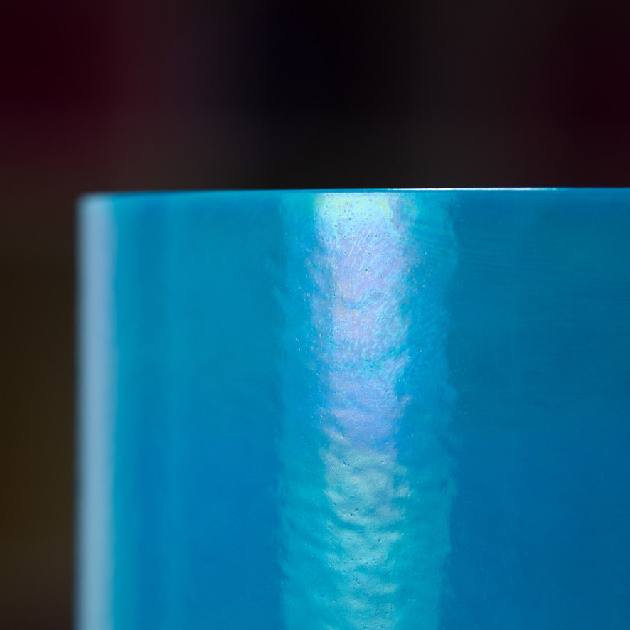 Close up of a blue singing bowl