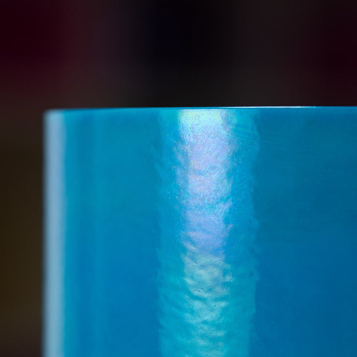 Close up of a blue singing bowl