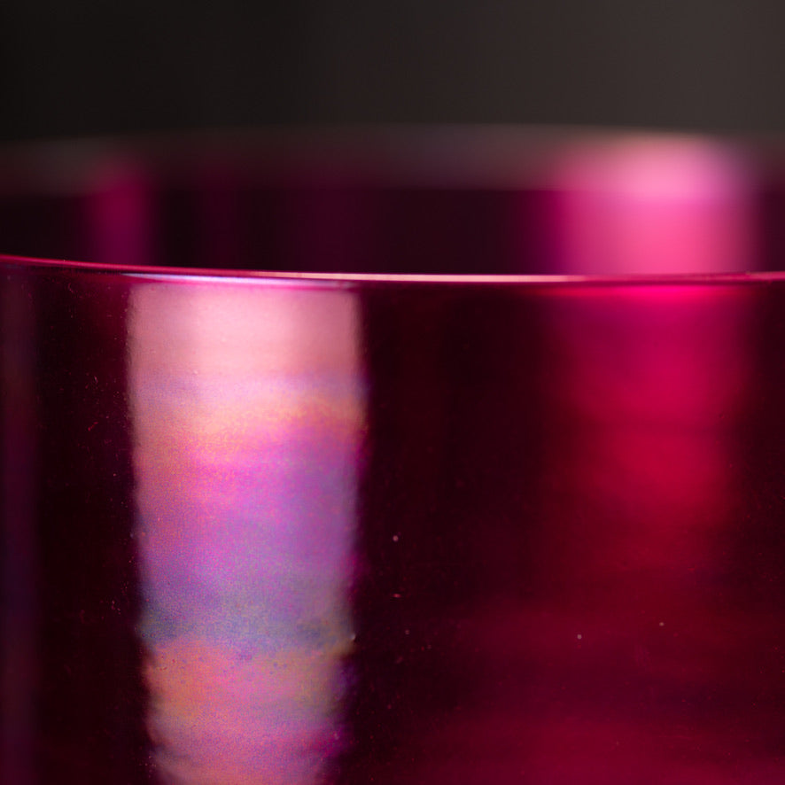 Close up of a crystal singing bowl rim
