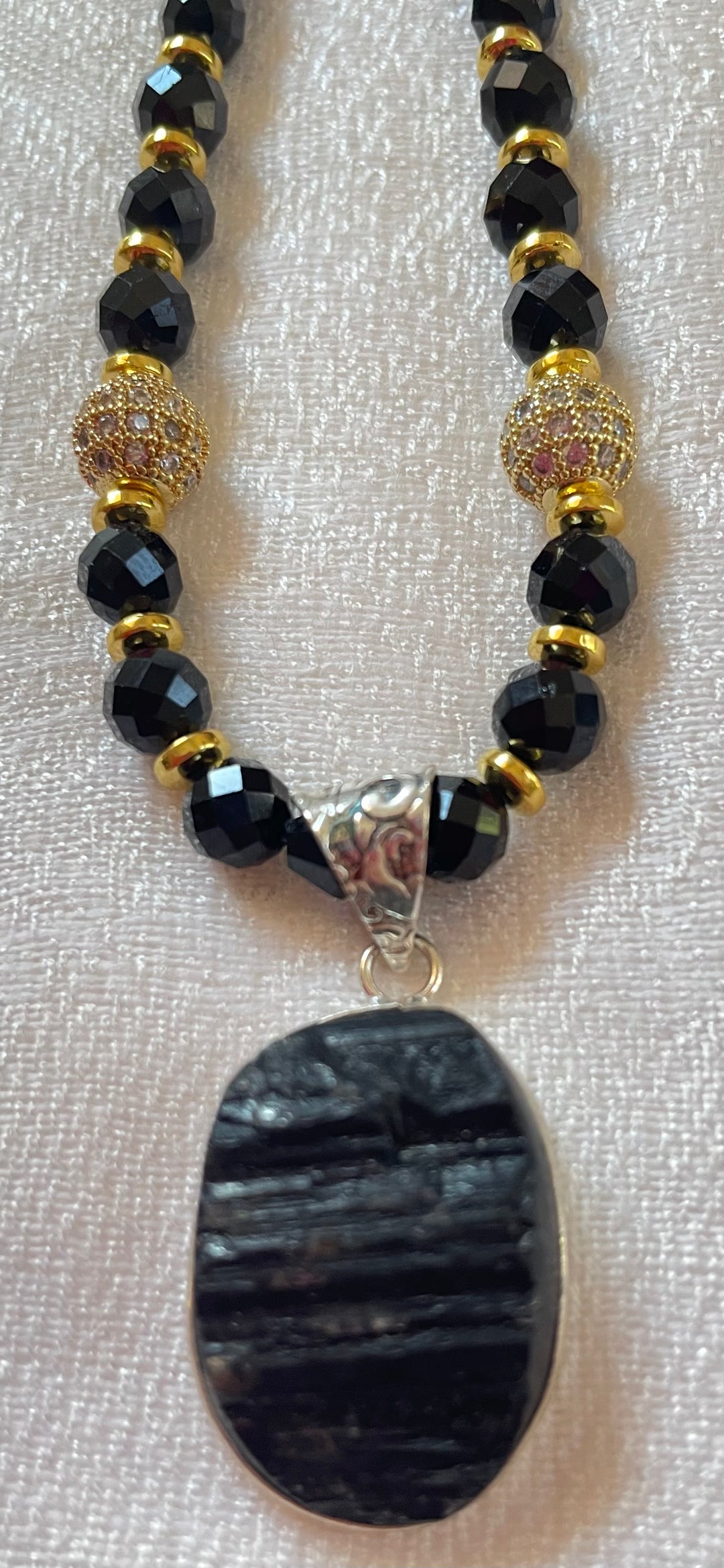 Black Tourmaline with Golden Hematite Necklace