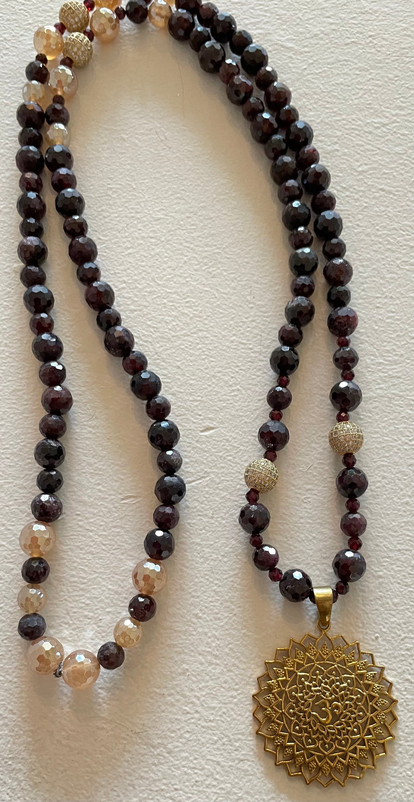 Garnet Mala with Sacred Om pendant