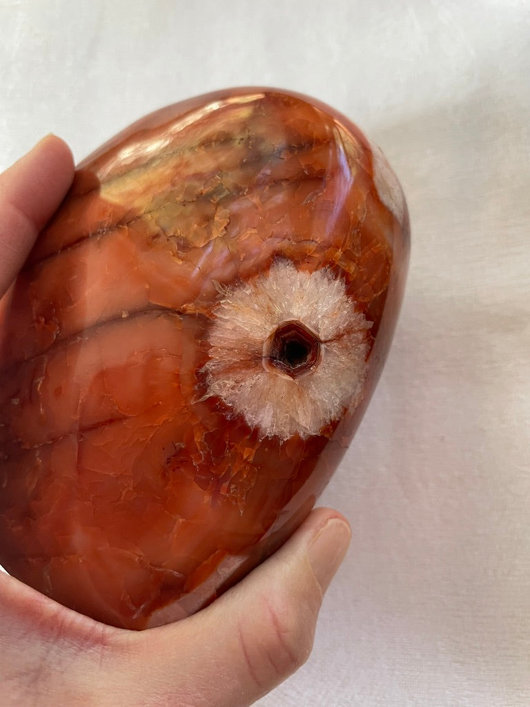 Extra Large Carnelian Heart with Quartz Flower inclusion