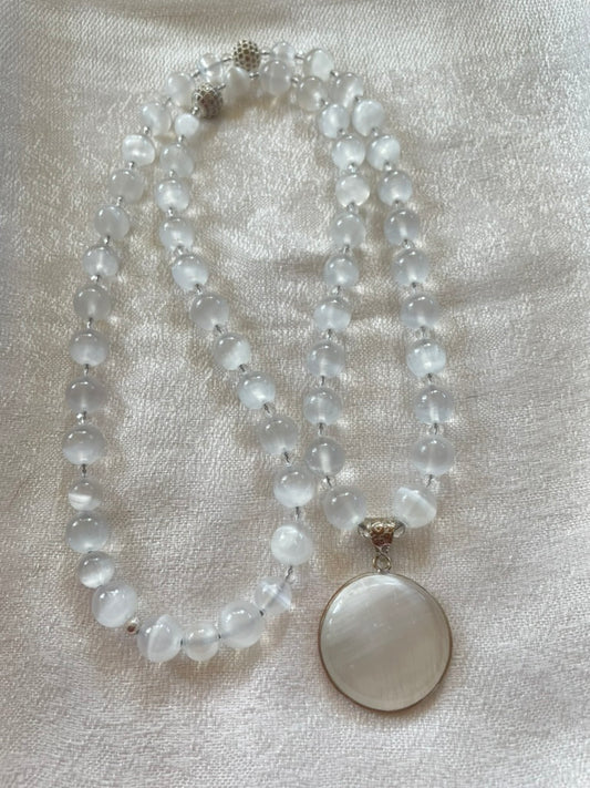 Selenite & Clear Quartz Mala