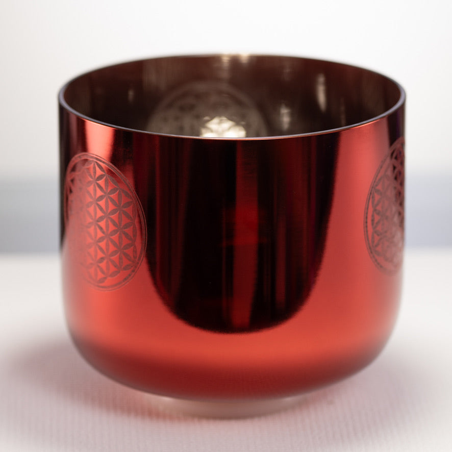 9" C+10 Orange Blossom Singing Bowl with Flower of Life, Perfect Pitch