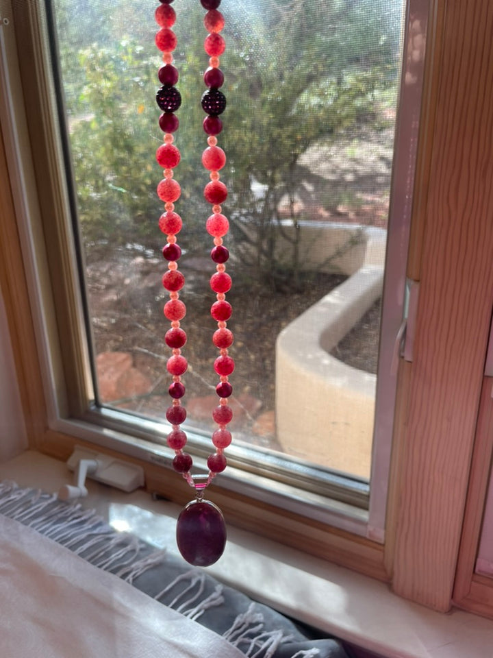 Strawberry Quartz Mala with Rhodonite pendant