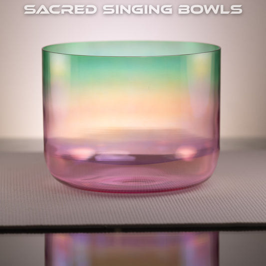 9.5" C#-33 Emerald & Rose Quartz Color Crystal Singing Bowl, Sacred Singing Bowls