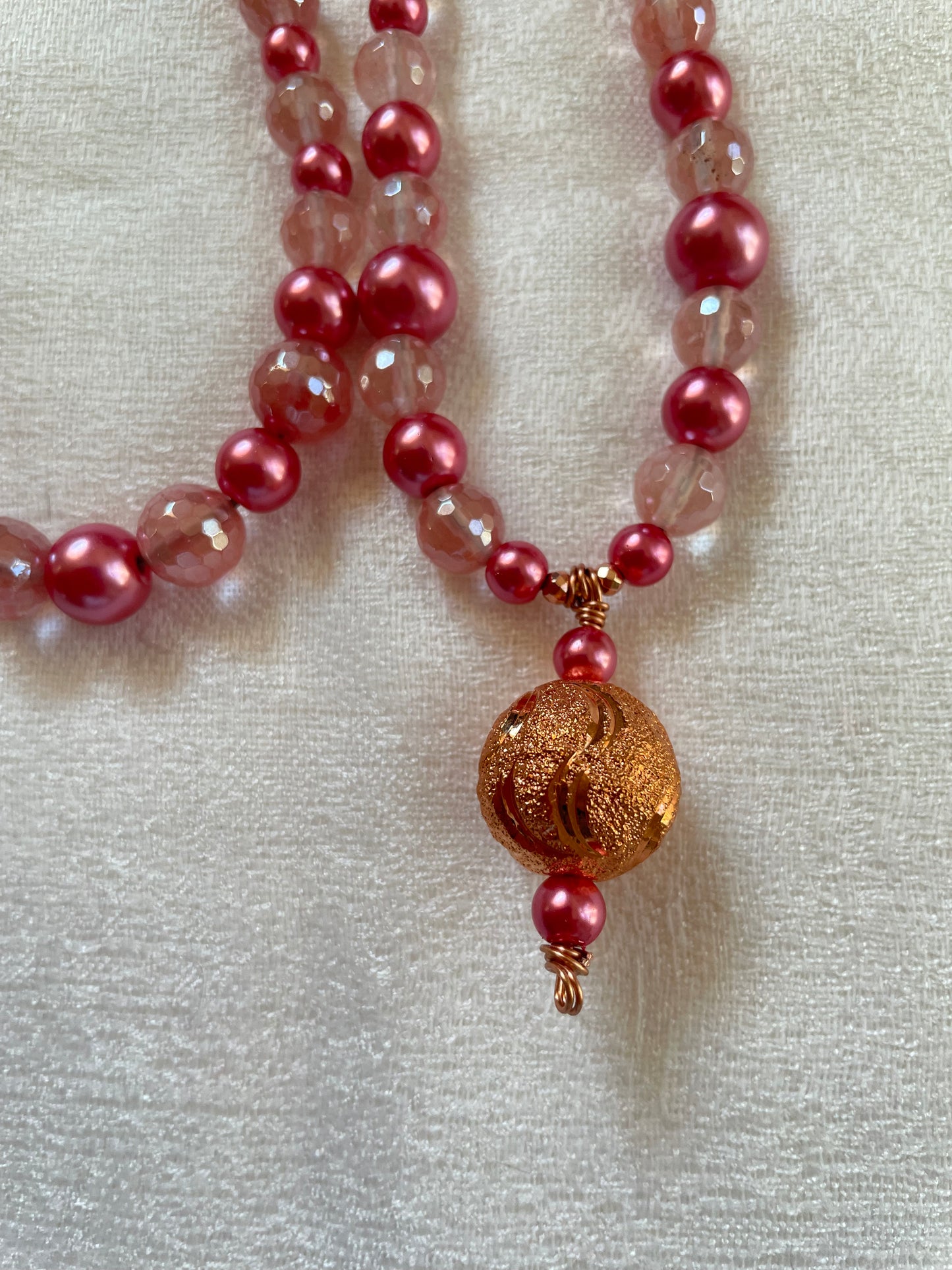 Faceted Pink Agate & Pearl Mala