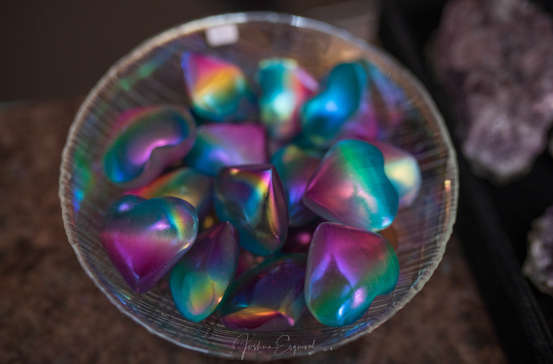 Two Tone Titanium Coated Selenite Hearts