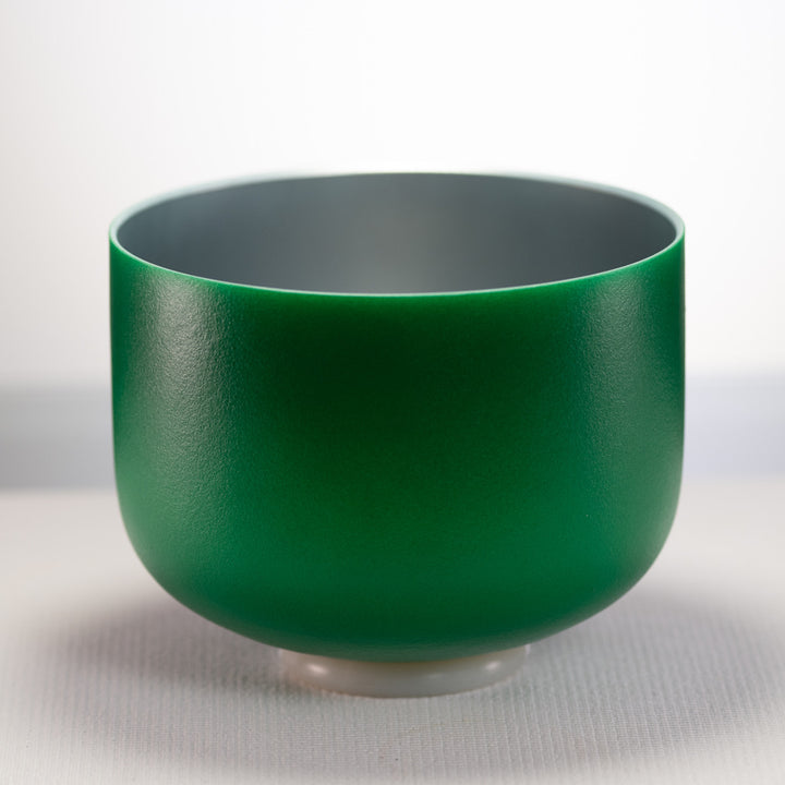 10" C#+7 Emerald Heart Frosted Crystal Singing Bowl, Silver inside