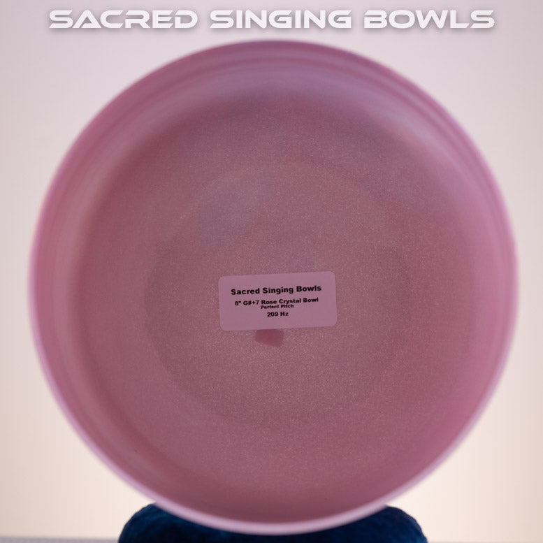 8" G#+7 Rose Quartz Color Crystal Singing Bowl, Perfect Pitch,  Sacred Singing Bowls