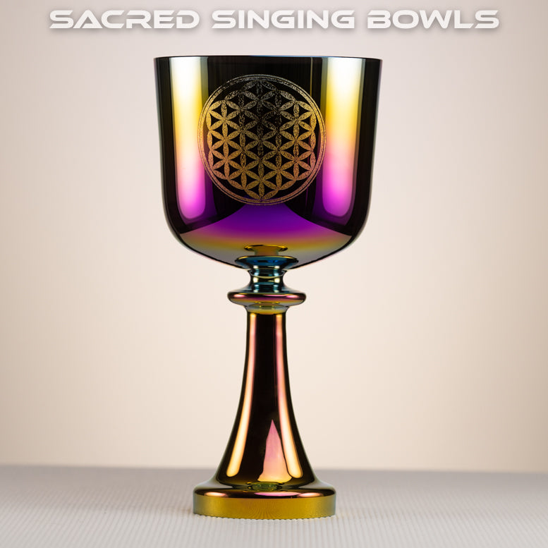 6" E-3 Rainbow Flower of Life Chalice, Perfect Pitch  | Sacred Singing Bowls