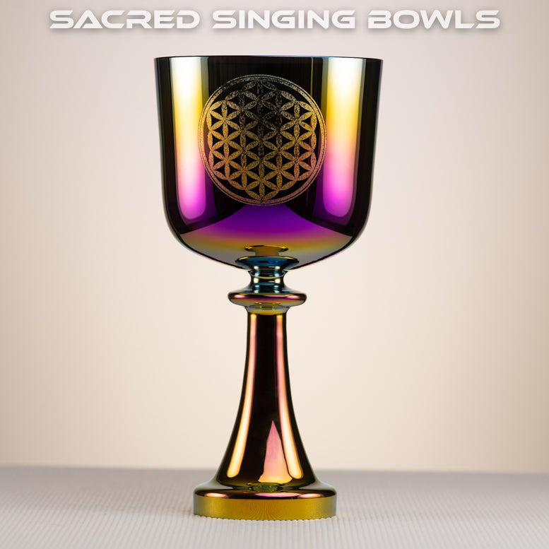 6" E-3 Rainbow Flower of Life Chalice, Perfect Pitch | Sacred Singing Bowls