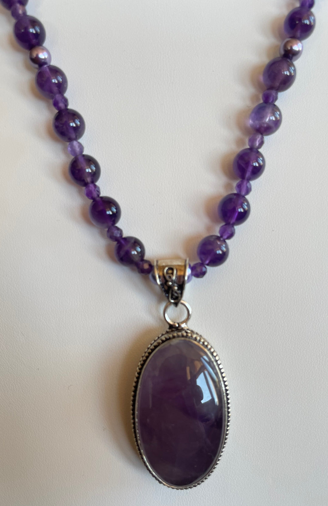 Amethyst Mala with Amethyst pendant, made by Tara Kaur