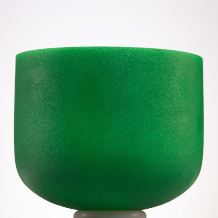 11" D-27 Emerald Heart Frosted Crystal Singing Bowl, Silver inside