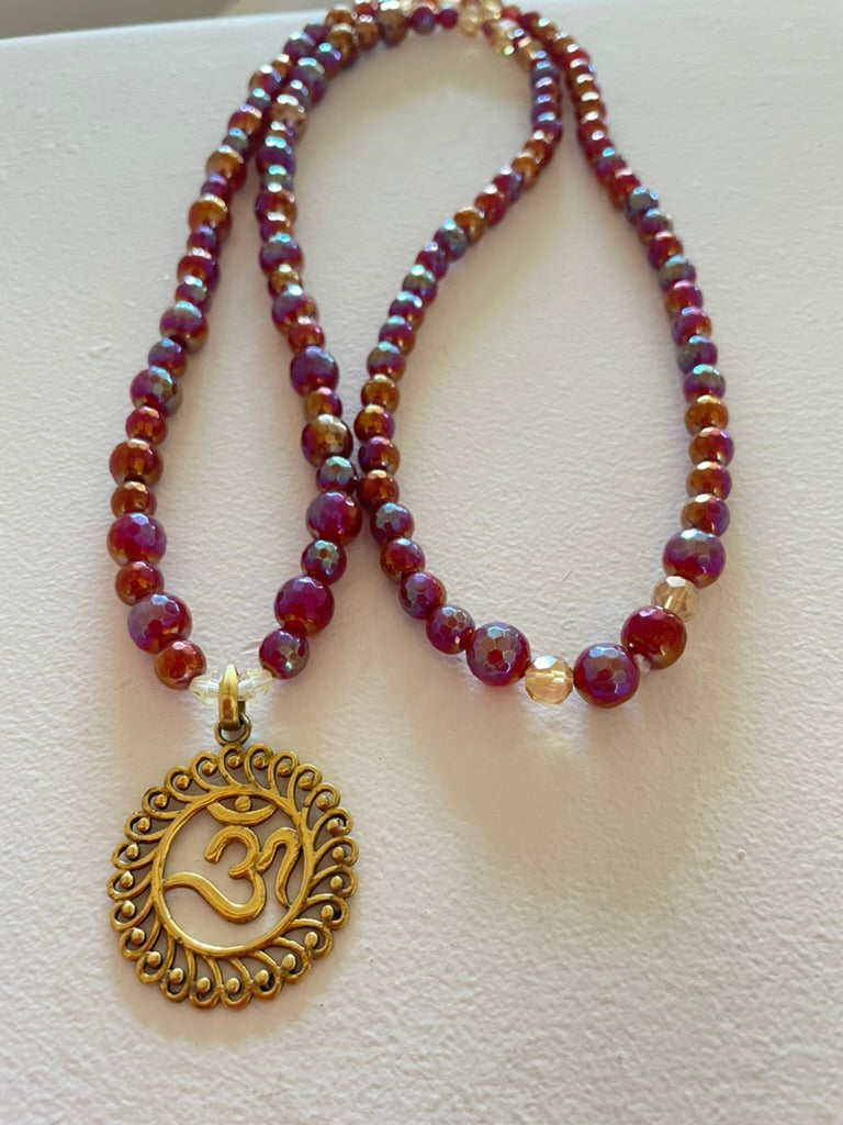 Faceted Carnelian Mala with Sacred Om pendant