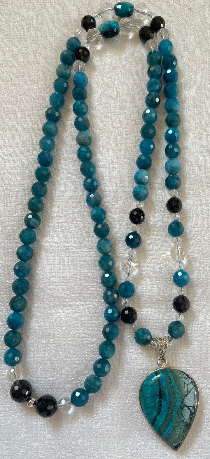 Faceted Apatite Mala with Apatite Pendant