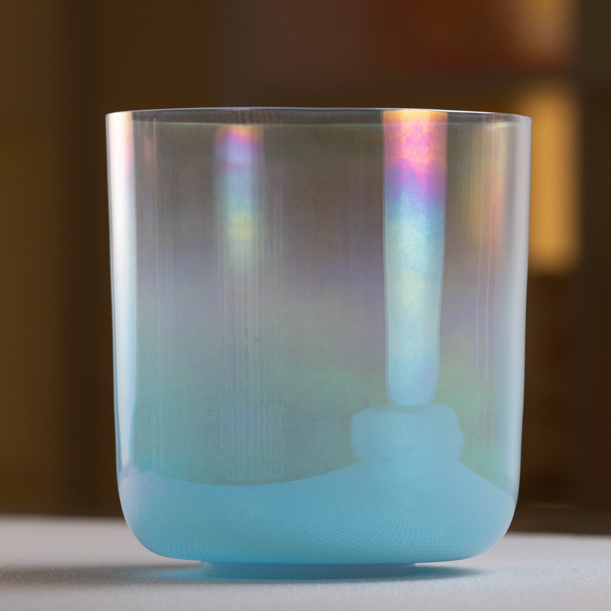 7" A#-28 Aquamarine Color Crystal Singing Bowl, Sacred Singing Bowls