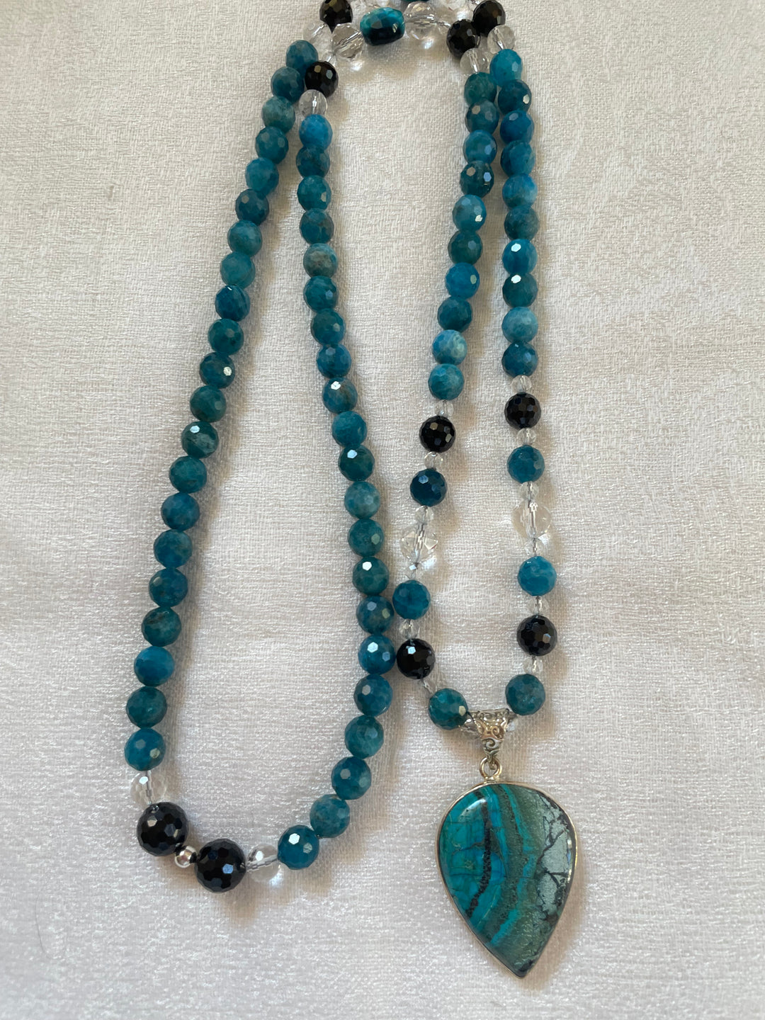 Faceted Apatite Mala with Apatite Pendant