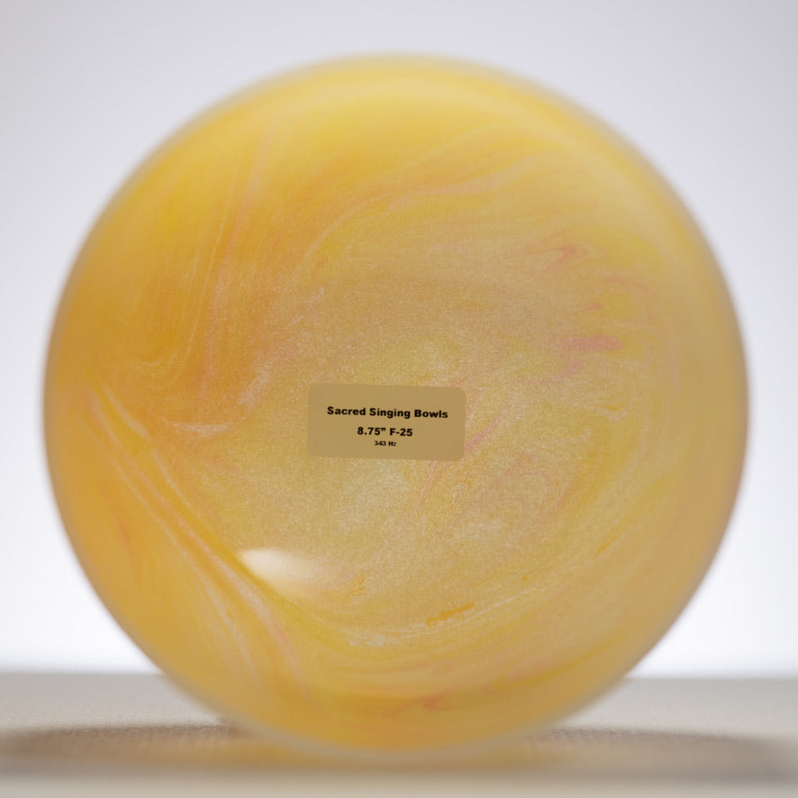 8.75" F-25 Yellow Swirl Frosted Crystal Singing Bowl