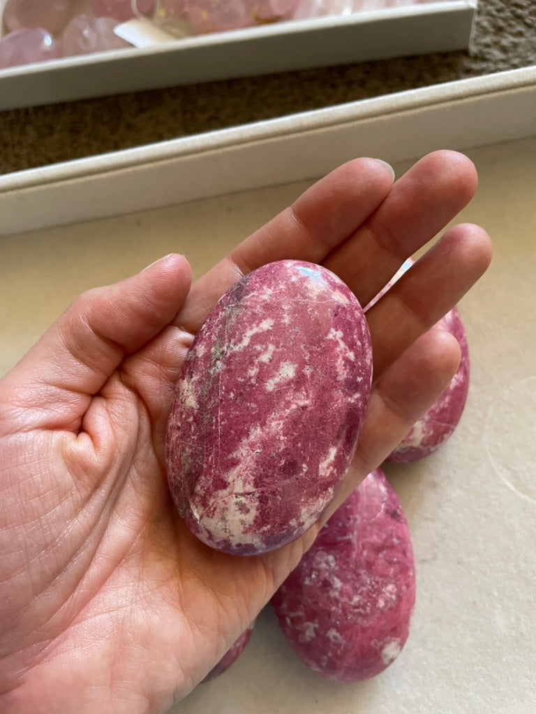 Thulite Palm Stones, Large