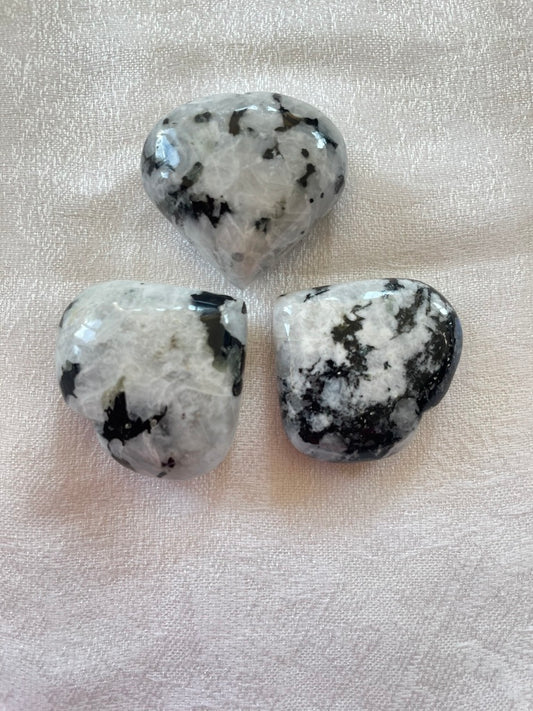 Rainbow Moonstone Puffy Hearts