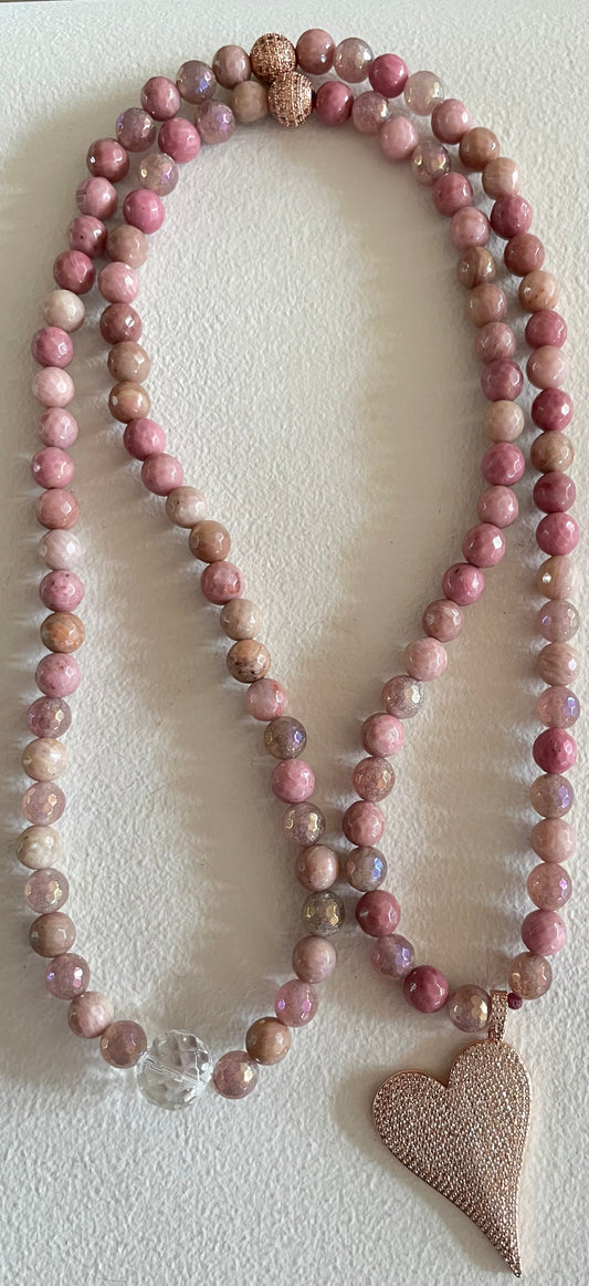 Faceted Rhodonite Mala