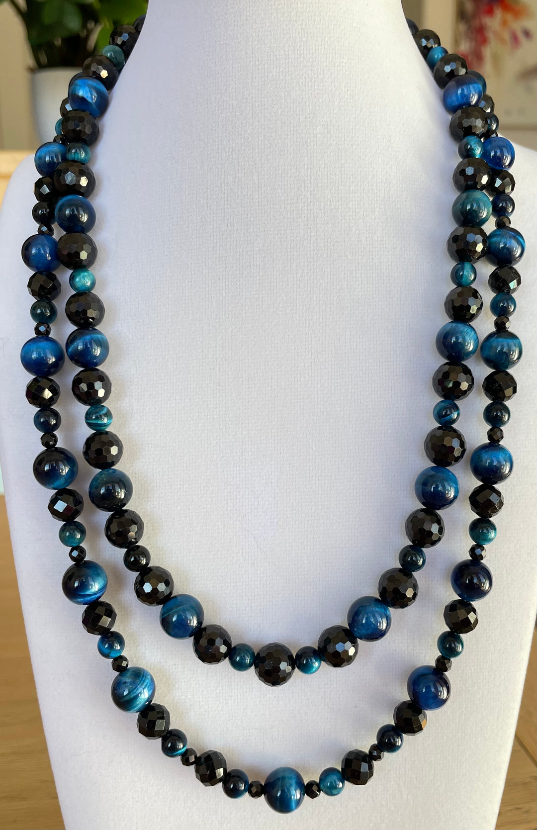 Blue Tiger Eye with Black Tourmaline and Black Spinel Necklace made by Tara Kaur