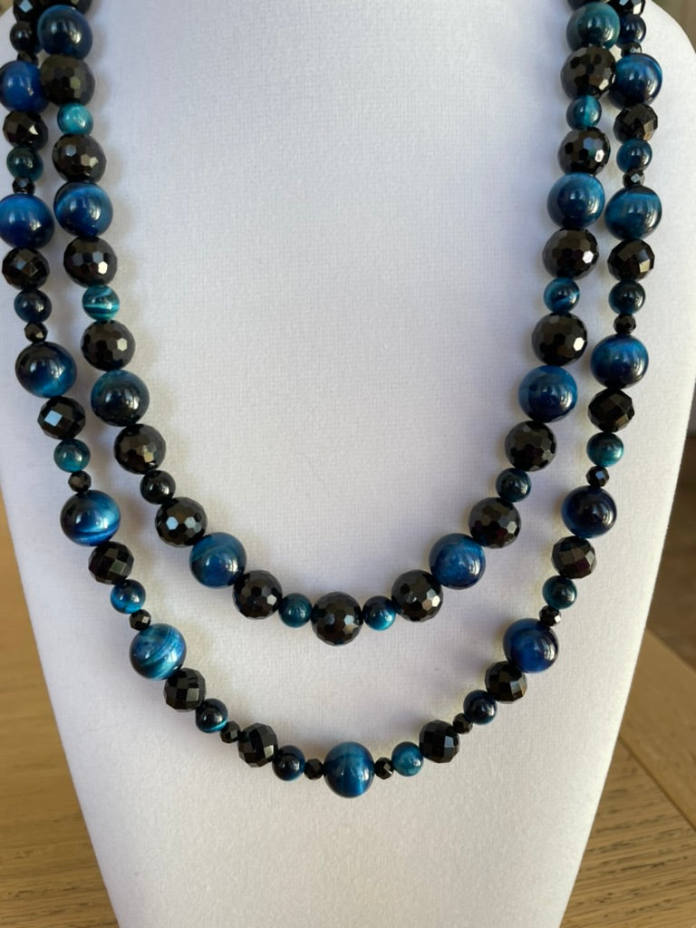 Blue Tiger Eye with Black Tourmaline and Black Spinel Necklace made by Tara Kaur