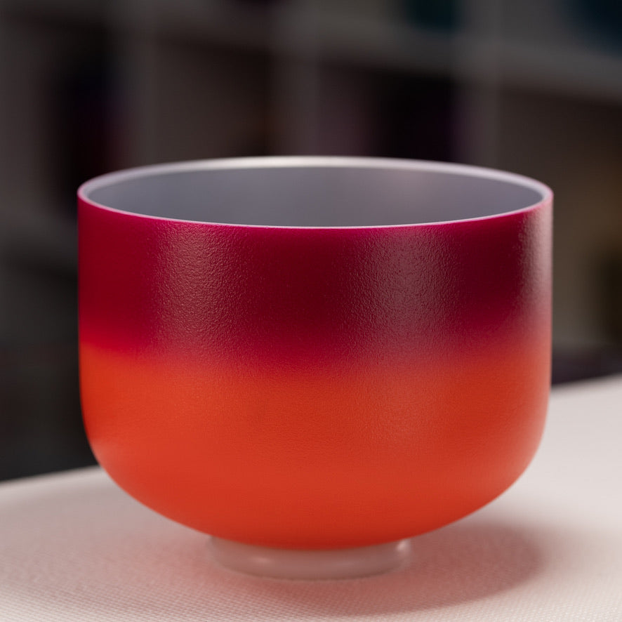 10" E-24 Frosted Harmonic Sunrise Crystal Singing Bowl, Silver inside