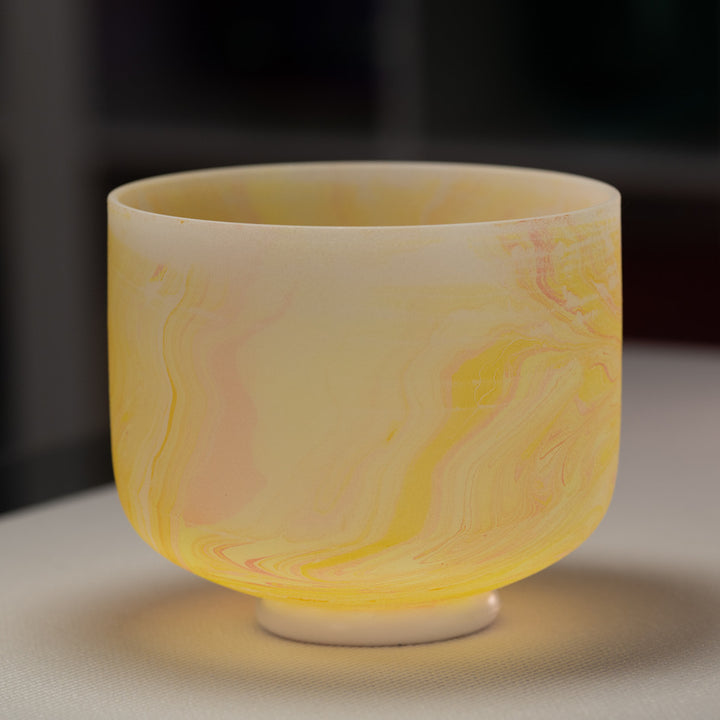 8.75" F-25 Yellow Swirl Frosted Crystal Singing Bowl