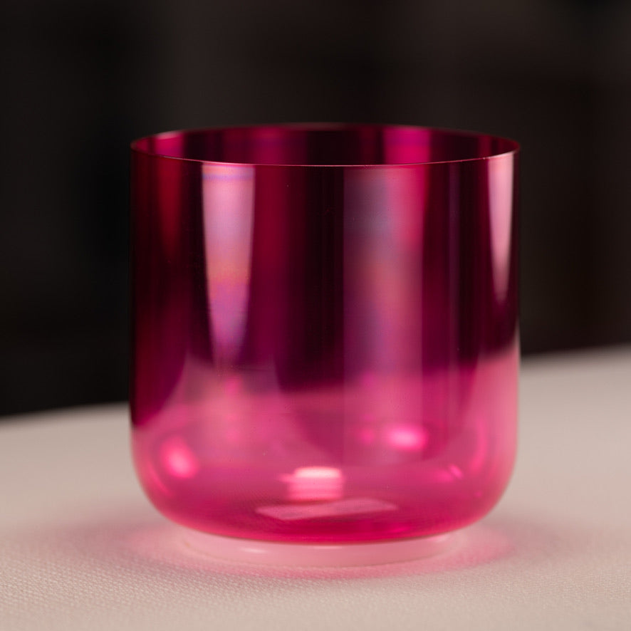 6" F+9 Pink Lotus Crystal Singing Bowl, Perfect Pitch