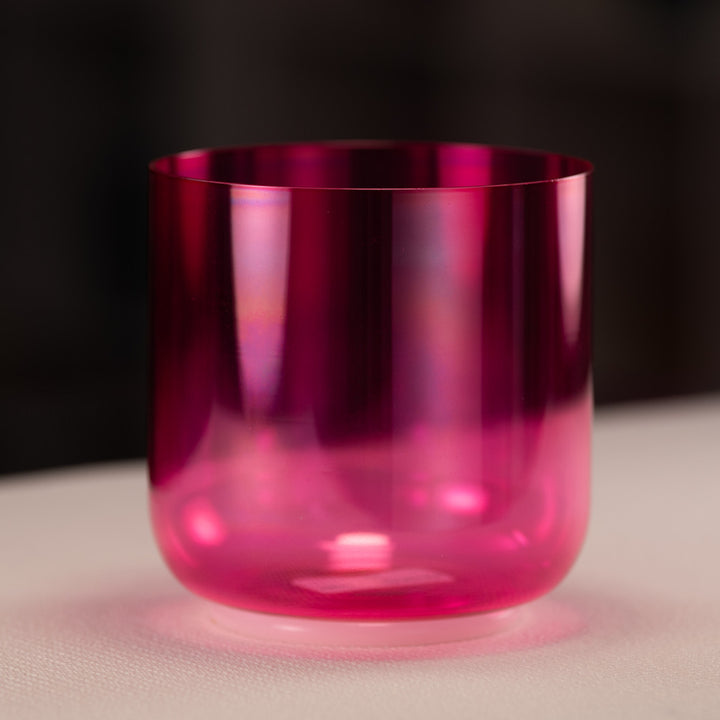 6" F+9 Pink Lotus Crystal Singing Bowl, Perfect Pitch